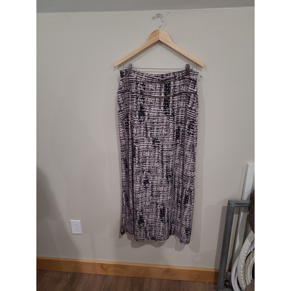 Calvin Klein Long Maxi length pull on skirt‎ women SZ Lg black cream abstract